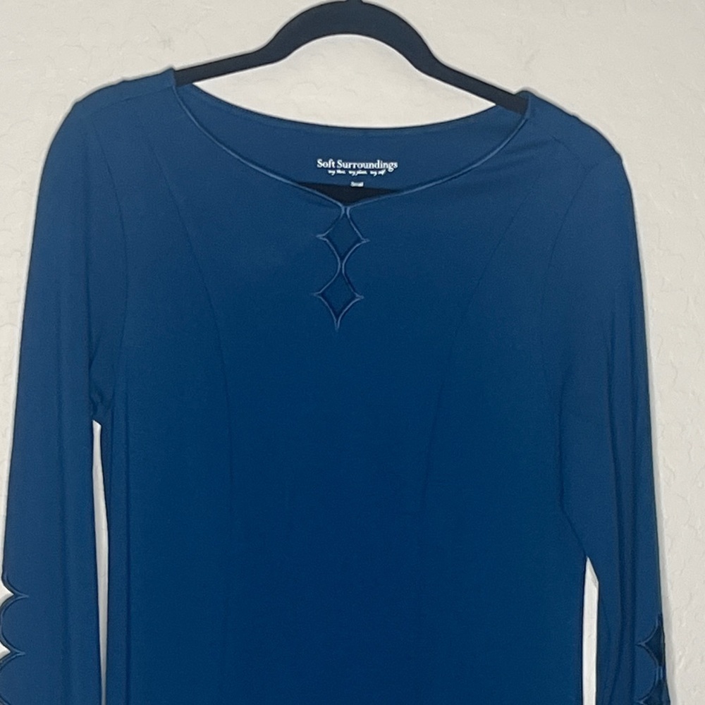 Soft Surroundings Deep Blue Alysia Scallop Sleeve A Line Dress size Small - Picture 4 of 9